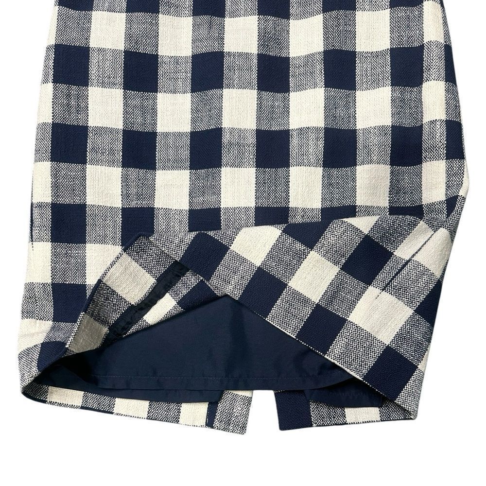 J. Crew Navy & White Gingham Buffalo Plaid Checked Pencil Skirt Size 00 - Picture 3 of 8
